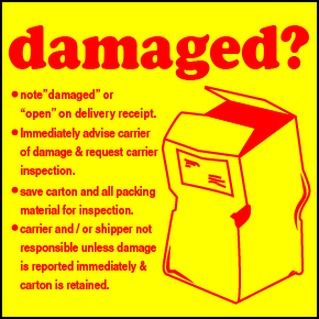4 X 4" - Damaged Labels, Yellow With Red Print, 500/Roll