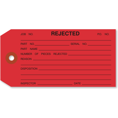 Inspection Tag - 4.75 X 2.375, "Rejected", Pre-Wired, 1000/Case