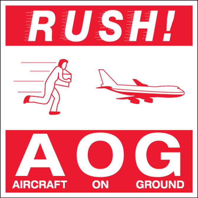 4 X 4" - Rush Aircraft On Ground Labels, White With Red Print, 500/Roll