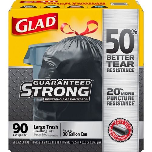 Glad Large Drawstring Trash Bag - 30 Gallon, Black, 90 Each/Case