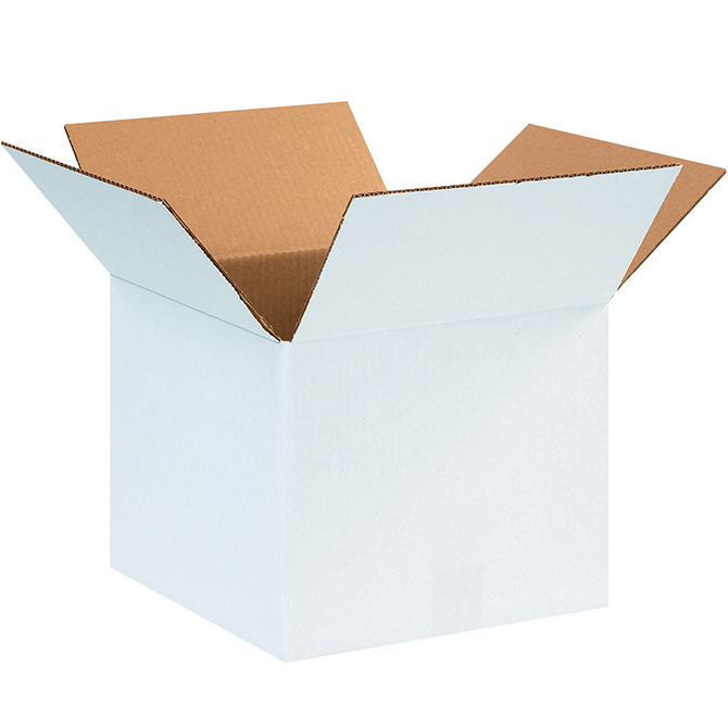 12 X 12 X 10" ECT-32 RSC Corrugated Box, White, 25 Boxes/Bundle