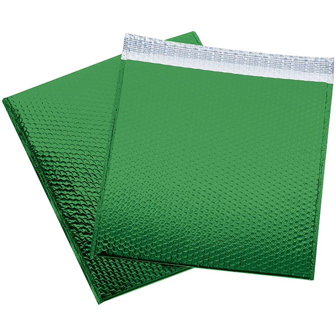 16 X 17.5" Bubble-Lined Glamour Bubble Mailers, Metallic Green, 48/Case