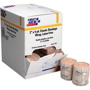 First Aid Only® Elastic Bandages- 2 Fasteners, 2"X 5 Yards, Latex Free, 18 Rolls/Box