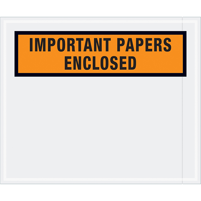 Packing List Envelopes - 10 X 12", Orange, "Important Papers Enclosed", 500/Case