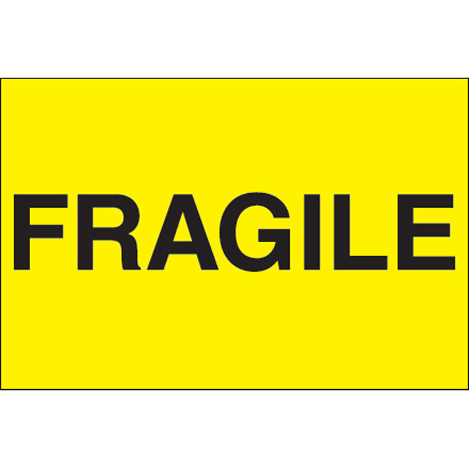 2" X 3" - "Fragile" (Fluorescent Yellow) Labels, 500/Roll