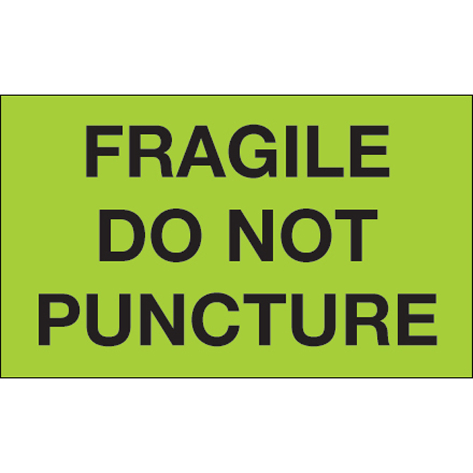 3" X 5" - "Fragile - Do Not Puncture"(Fluorescent Green) Labels, 500/Roll