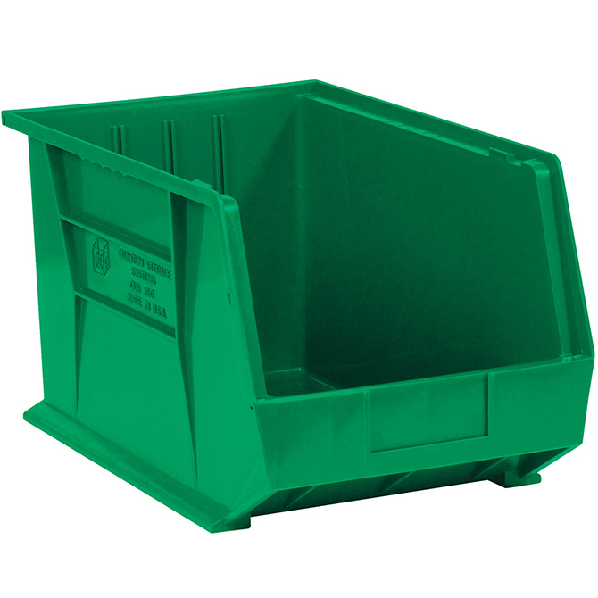 18 X 11 X 10" Plastic Stack & Hang Bin Boxes, Green, 4/Case