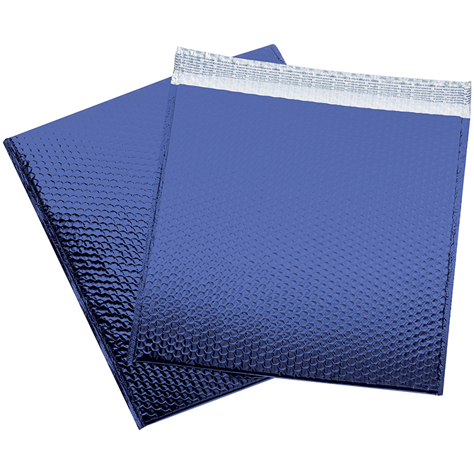 16 X 17.5" Bubble-Lined Glamour Bubble Mailers, Metallic Blue, 48/Case