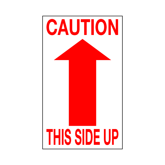 3 X 5" - Caution This Side Up Labels, White With Red Print, 500/Roll
