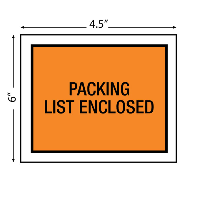 Packing List Envelopes - 4.5 X 6", Orange, "Packing List Enclosed", Back Loading, 1000/Case