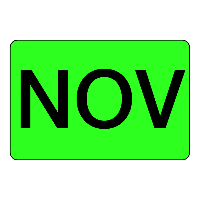 2" X 3" - "Nov" (Fluorescent Green)Months Of The Year Labels, 500/Roll
