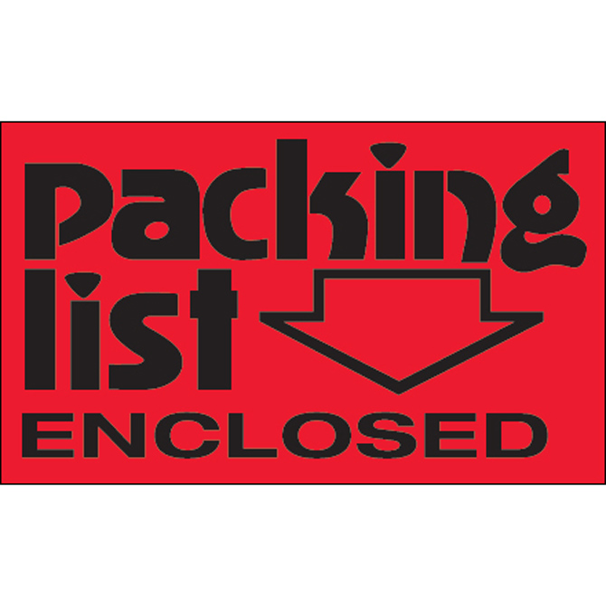 3" X 5" - "Packing List Enclosed" (Fluorescent Red) Labels, 500/Roll