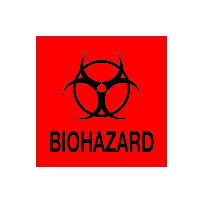 2 X 2" - Biohazard Labels, Red With Black Print, 500/Roll
