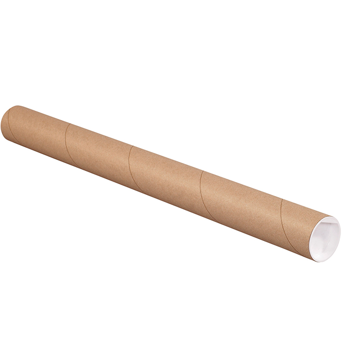 2 X 43", .080" Thick, Kraft, Mailing Tubes With End Caps, 50/Case