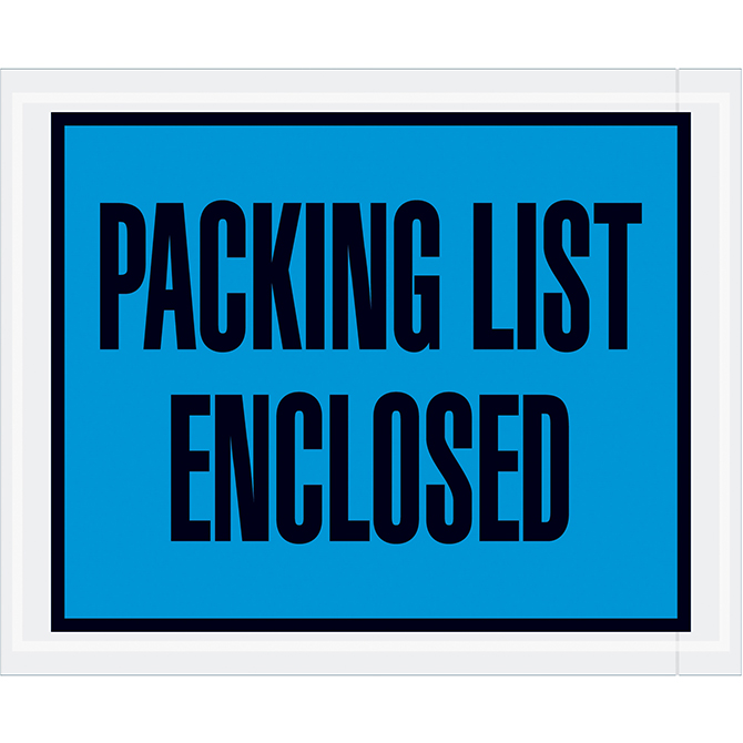 Packing List Envelopes - 4.5 X 5.5", Blue Full Face, "Packing List Enclosed", 1000/Case