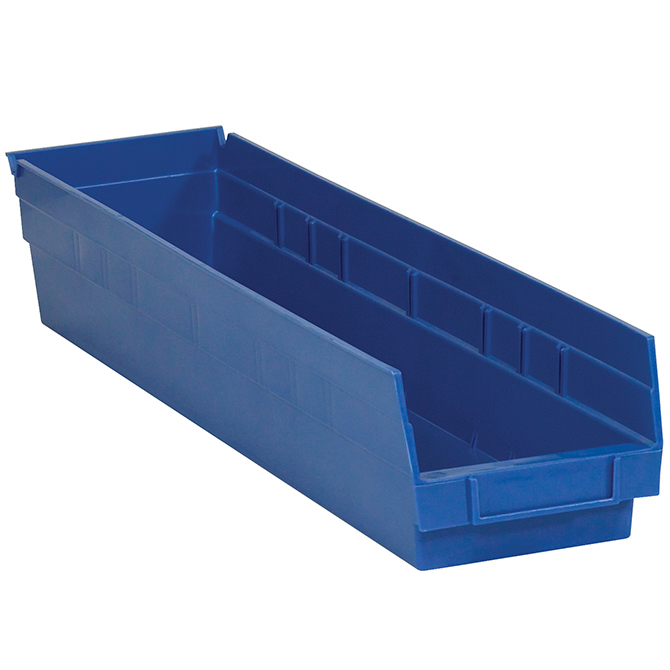 23.625 X 4.125 X 4" Plastic Shelf Bin Boxes, Blue, 16/Case