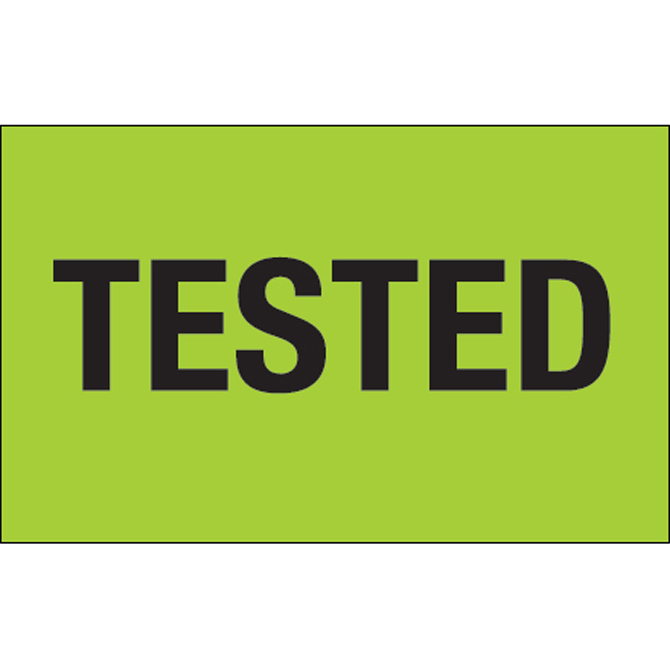 1.25" X 2" - "Tested" (Fluorescent Green) Labels, 500/Roll