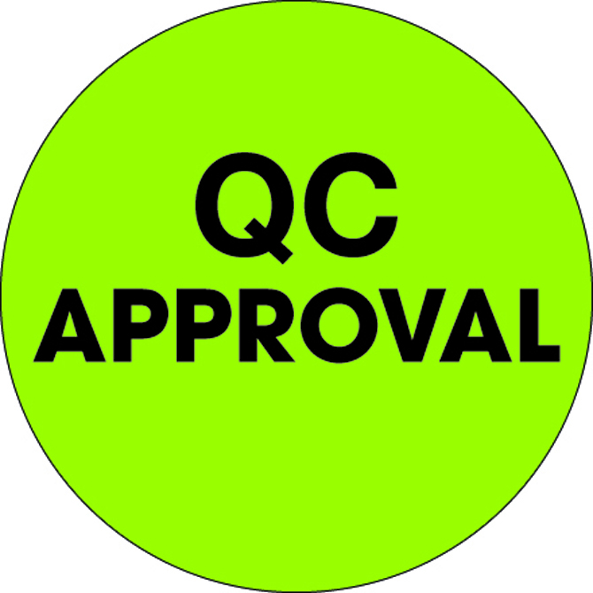 2" Circle - "Qc Approval"Fluorescent Green Labels, 500/Roll