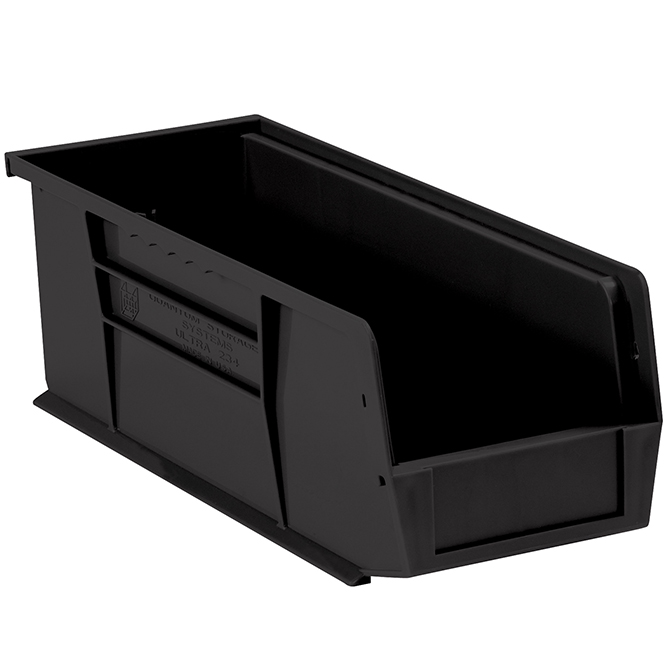 10.875 X 4.125 X 4" Plastic Stack & Hang Bin Boxes, Black, 12/Case