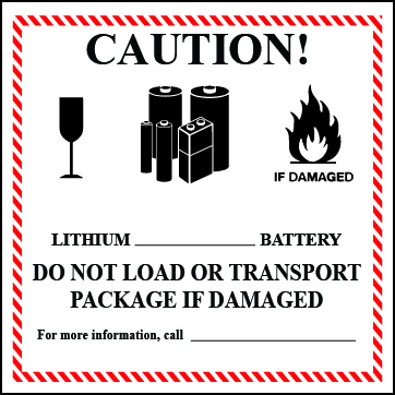 5 X 5" - Caution Lithium Battery Labels, White With Red/Black Print, 500/Roll