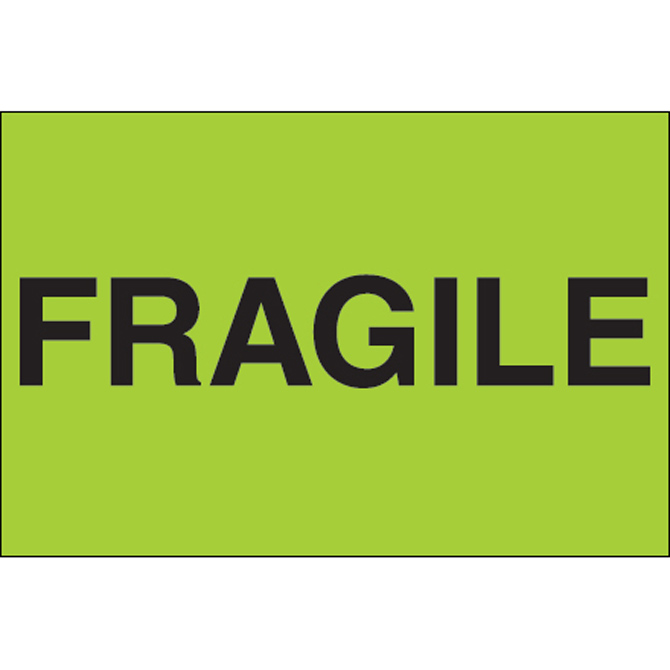 2" X 3" - "Fragile" (Fluorescent Green) Labels, 500/Roll