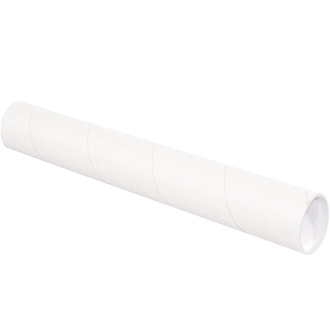 3 X 20", .070" Thick, White, Mailing Tubes With End Caps, 24 Mailers/Case