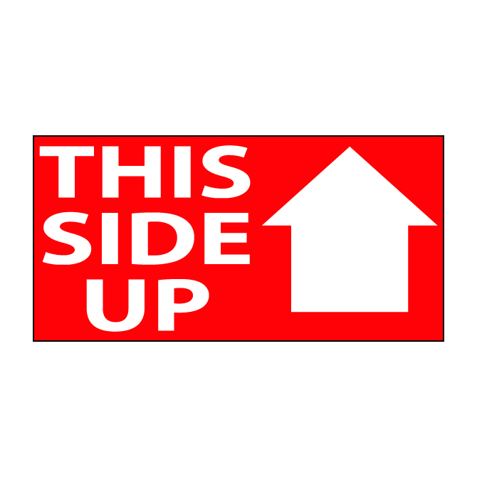 2 X 4" - This Side Up Labels, Red With White Print, 500/Roll