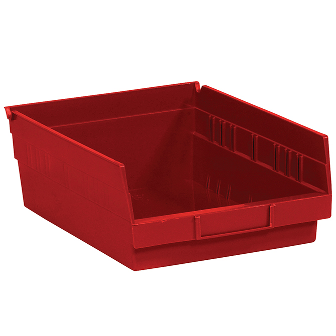11.625 X 11.125 X 4" Plastic Shelf Bin Boxes, Red, 8/Case