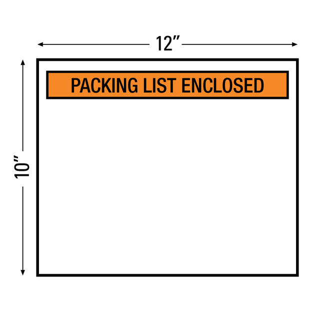 Packing List Envelopes - 10 X 12", "Packing List Enclosed", Back Loading, 500/Case