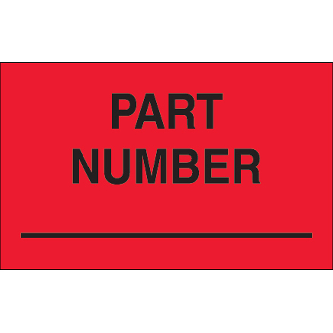 1.25" X 2" - "Part Number" (Fluorescent Red) Labels, 500/Roll