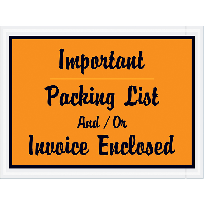 Packing List Envelopes - 4.5 X 6", Orange, "Important Packing List And/Or Invoice Enclosed", 1000/Case