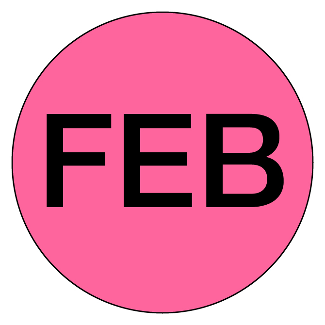 1" Circle - "Feb" (Fluorescent Pink)Months Of The Year Labels, 500/Roll