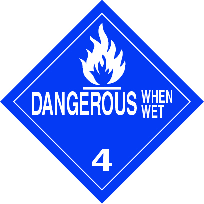4 X 4" - Dangerous When Wet Labels, Blue With White Print, 500/Roll