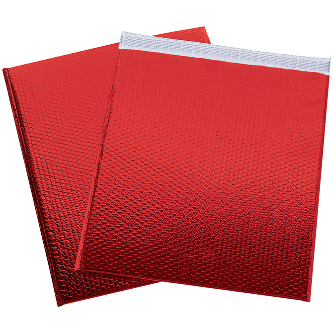 19 X 2.5" Bubble-Lined Glamour Bubble Mailers, Metallic Red, 48/Case