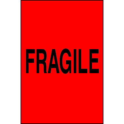 4 X 6" - Fragile Labels, Red With Black Print, 500/Roll