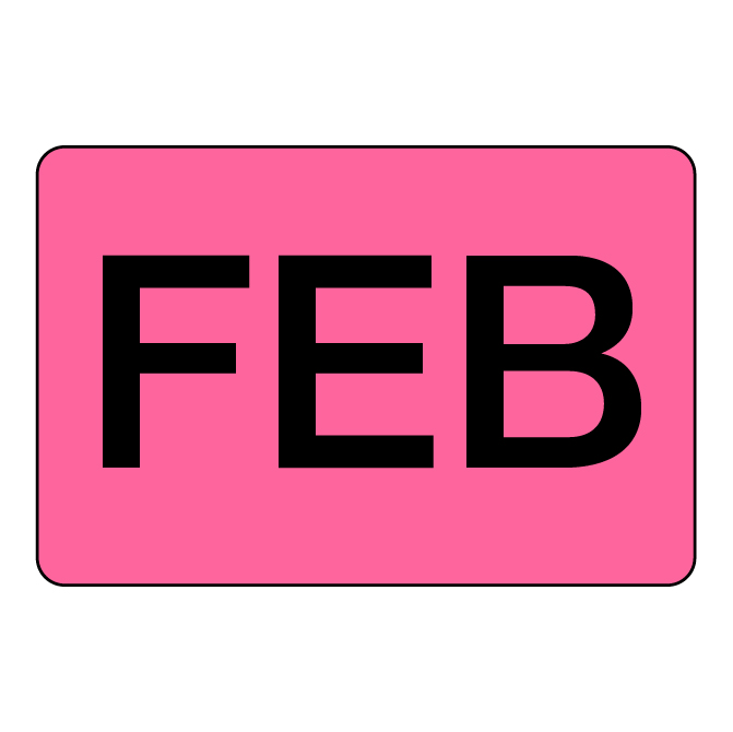 2" X 3" - "Feb" (Fluorescent Pink)Months Of The Year Labels, 500/Roll