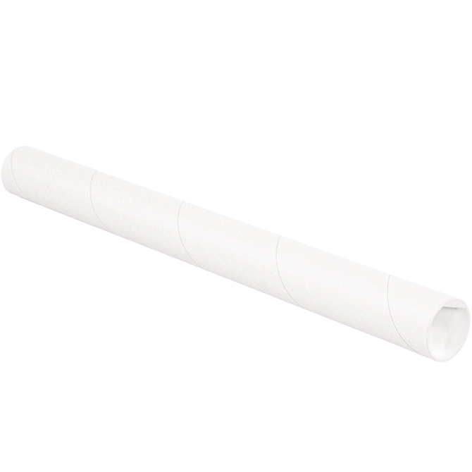 2 X 9", .060" Thick, White, Mailing Tubes With End Caps, 50 Mailers/Case