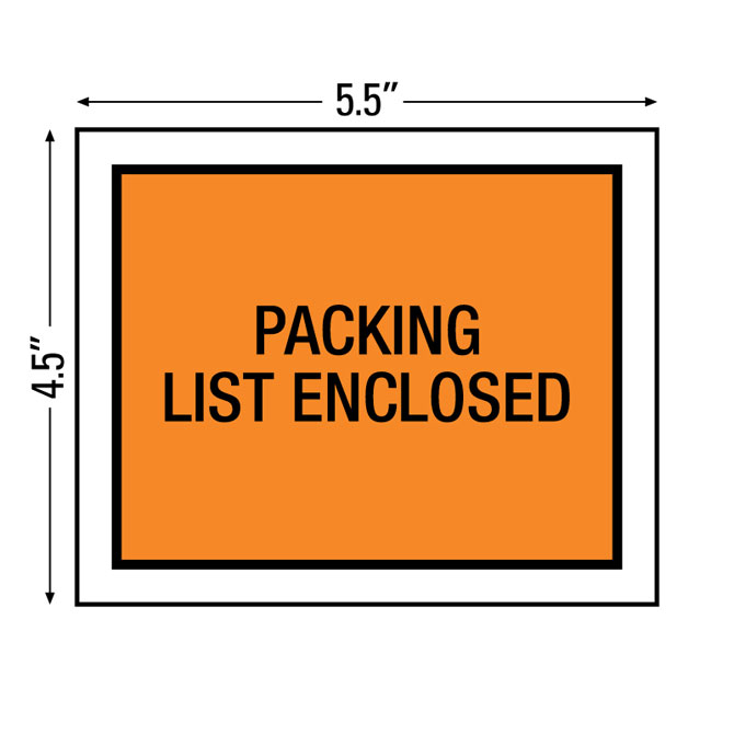 Packing List Envelopes - 4.5 X 5.5", Orange Full Face, "Packing List Enclosed", Back Loading, 1000/Case