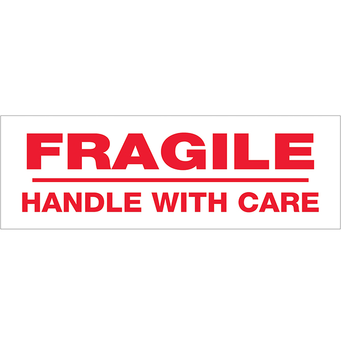 Printed Message Tape - 3" X 110 Yds., 2.2 MIL, "Fragile, Handle With Care", 24 Rolls/Case