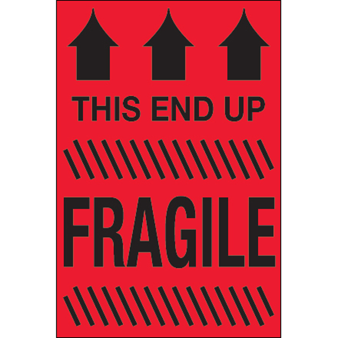4" X 6" - "This End Up - Fragile" (Fluorescent Red) Labels, 500/Roll