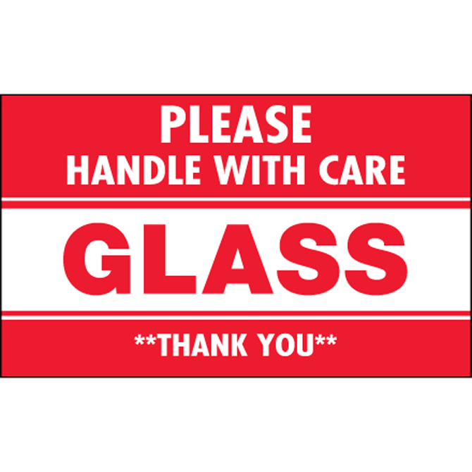 3" X 5" - "Glass - Please Handle With Care" Labels, 500/Roll