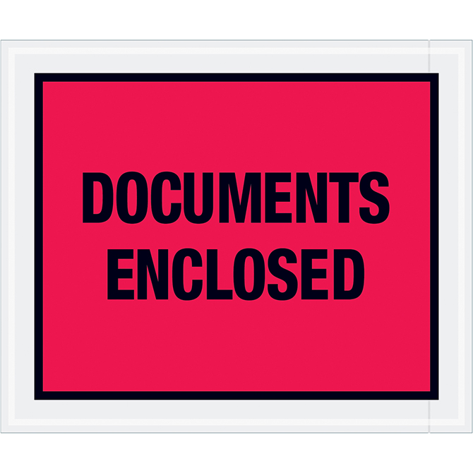 Packing List Envelopes - 10 X 12", Red, "Documents Enclosed", 500/Case