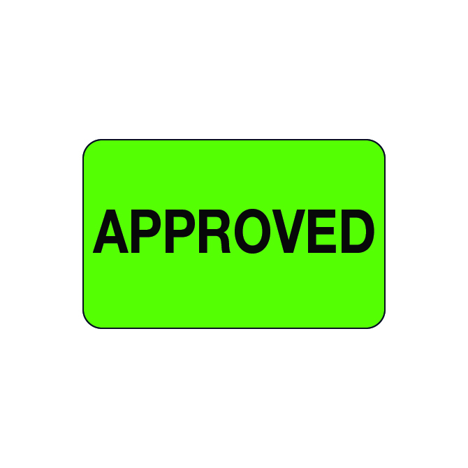 1.25 X 2" - Approved Labels, Green With Black Print, 500/Roll