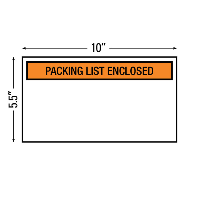 Packing List Envelopes - 5.5 X 10", Orange, "Packing List Enclosed", Back Loading, 1000/Case
