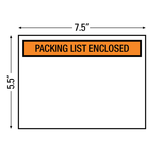 Packing List Envelopes - 7.5 X 5.5", Orange, "Packing List Enclosed", Top Loading, 1000/Case