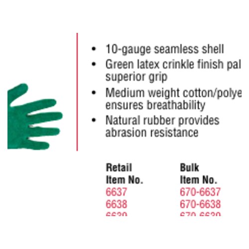 Cotton/Poly Knit, Wrinkled Finish Latex Coating Gloves - Large - Bulk (12 Pair Per Bag) Priced Per Dozen