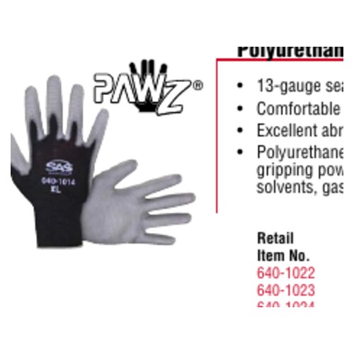 PawZ® Black Nylon Knit Shell Gloves - Polyurethane Palm Coating - 2XLRG - Retail