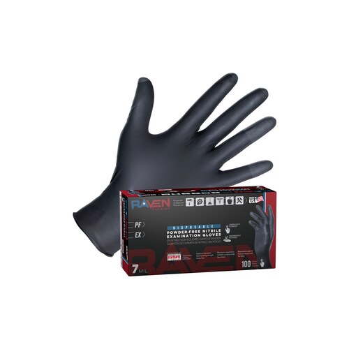 Raven Patriot Powder-Free Exam Grade Black Nitrile Gloves - 2XLRG