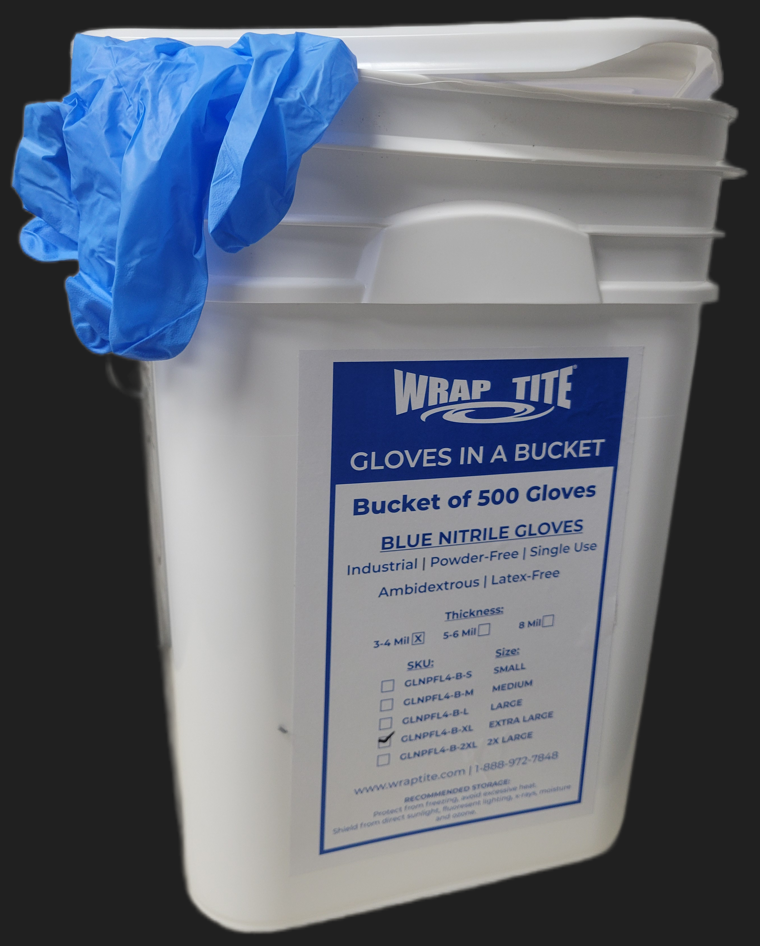 Disposable Gloves — Gloves IN A Bucket - Blue Nitrile Industrial Grade 5-6 MIL Large, 500 Gloves/Bucket